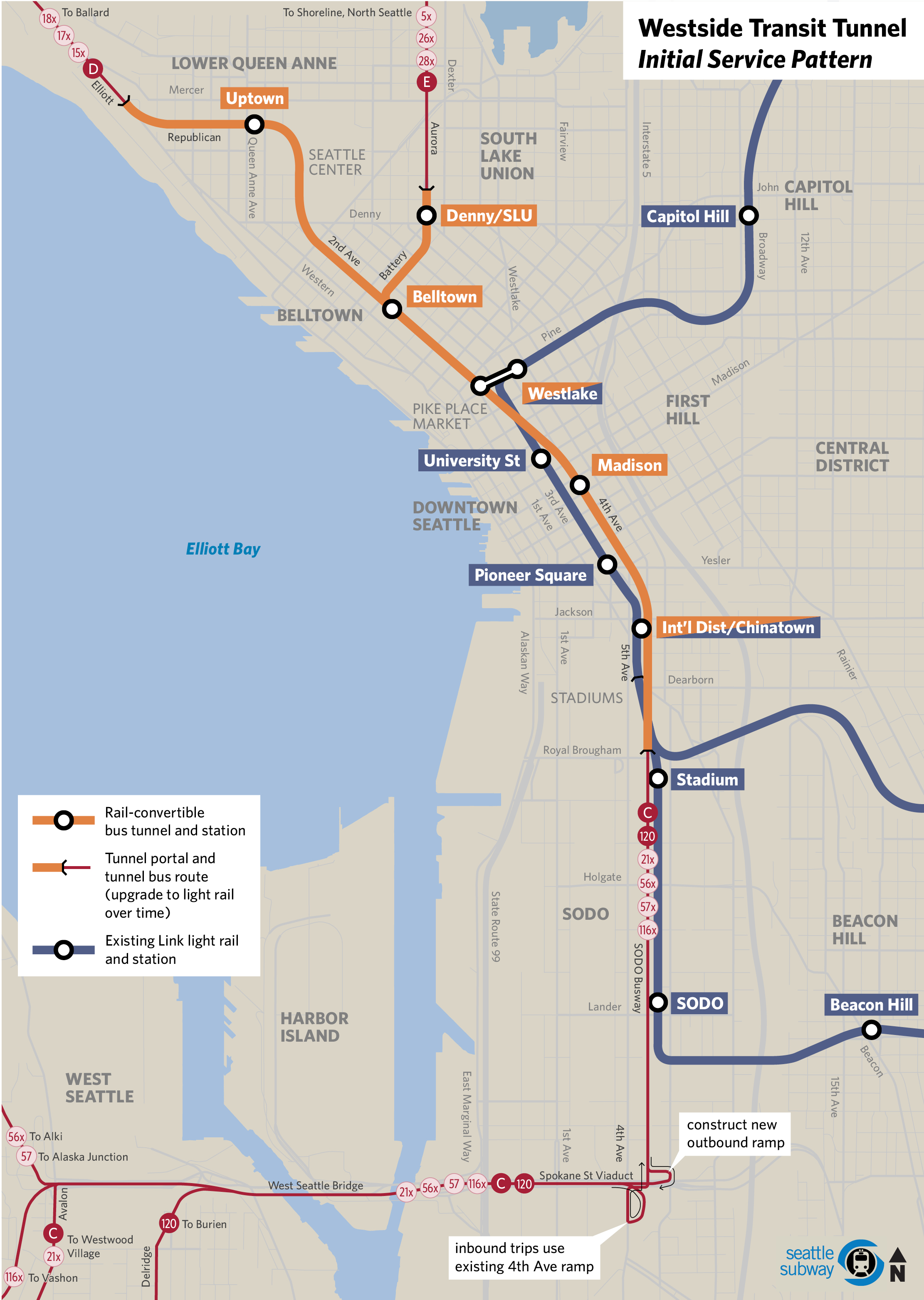 Westside Transit Tunnel concept. (Ross Brinkley / Seattle Transit Blog)