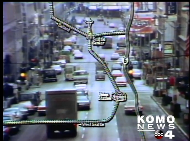 Still from KOMO's 1975 documentary on the future of Seattle transportation.