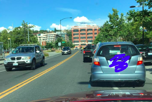 There's a bike lane there, hogged by cars. (a friend's Facebook photo)