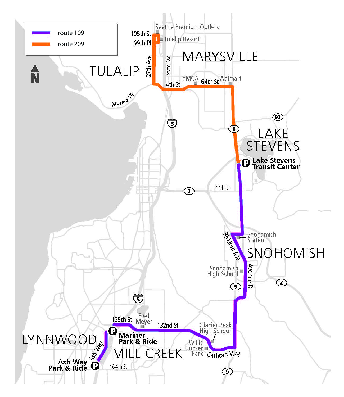 Routes 109 (purple) and 209 (orange) begin service September 11.