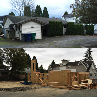 This triplex in Kirkland is being replaced by two single-family homes (photos by author).