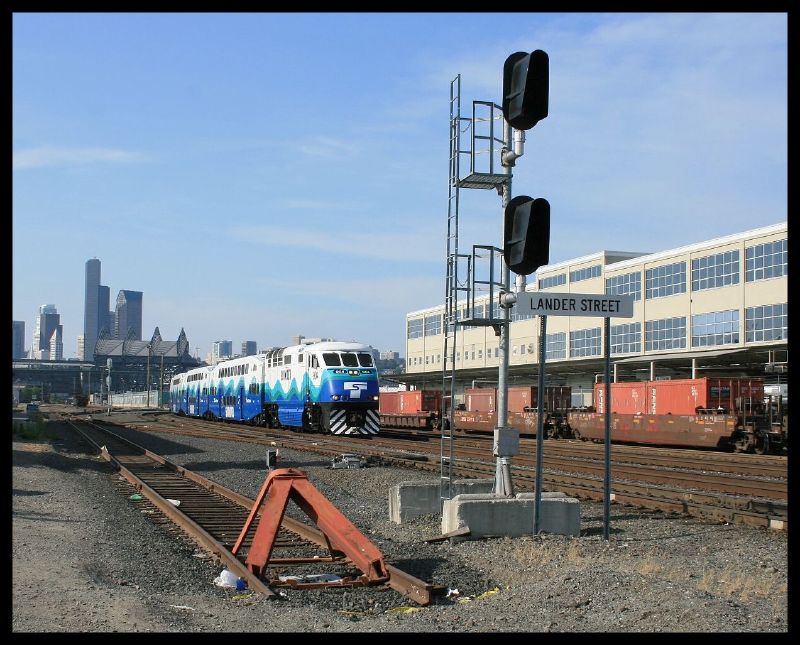 View of Sounder train from existing Lander St crossing