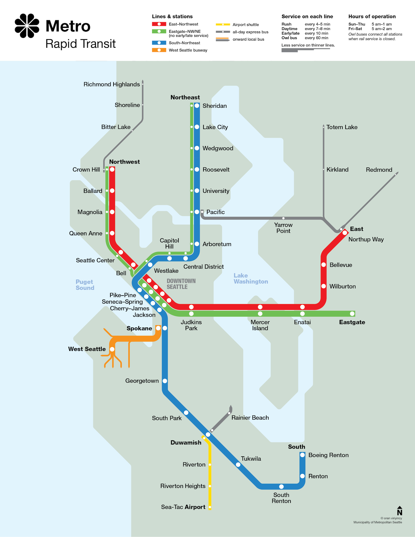 light rail map seattle Seattle Metro Rapid Transit Map Circa 1990 Seattle Transit Blog